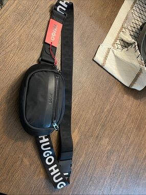 HUGO Black Belt Bag with Branded Strap
